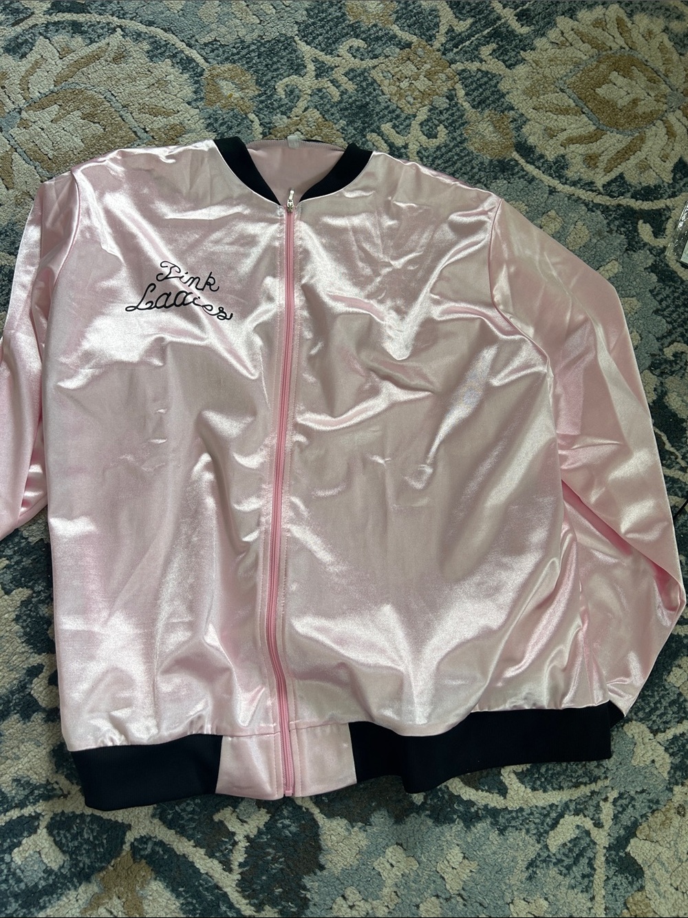 Pink Satin Bomber Jacket with Embroidered 'Pink Ladies' size 3x.   From movie Gr